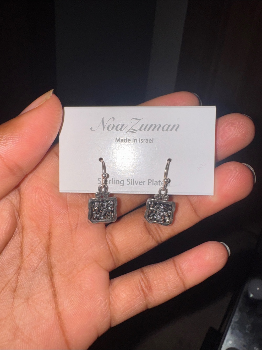 Noa Zuman Sterling Silver Plated Square Crystal Rhinestone Dangle Earrings